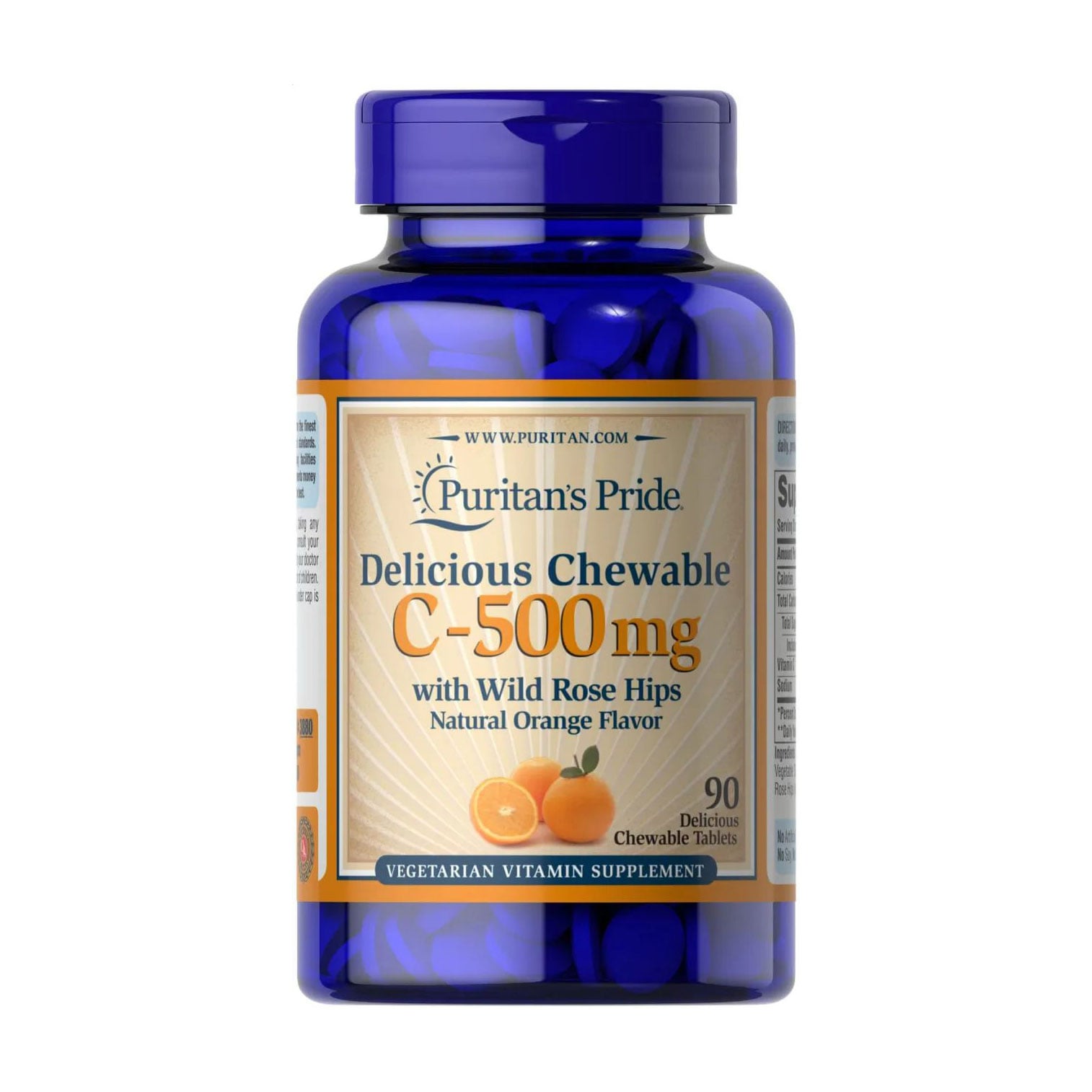 Вітамін С з шипшиною Puritan's Pride Vitamin C зі смаком апельсину, 500 мг, 90 жувальних таблеток